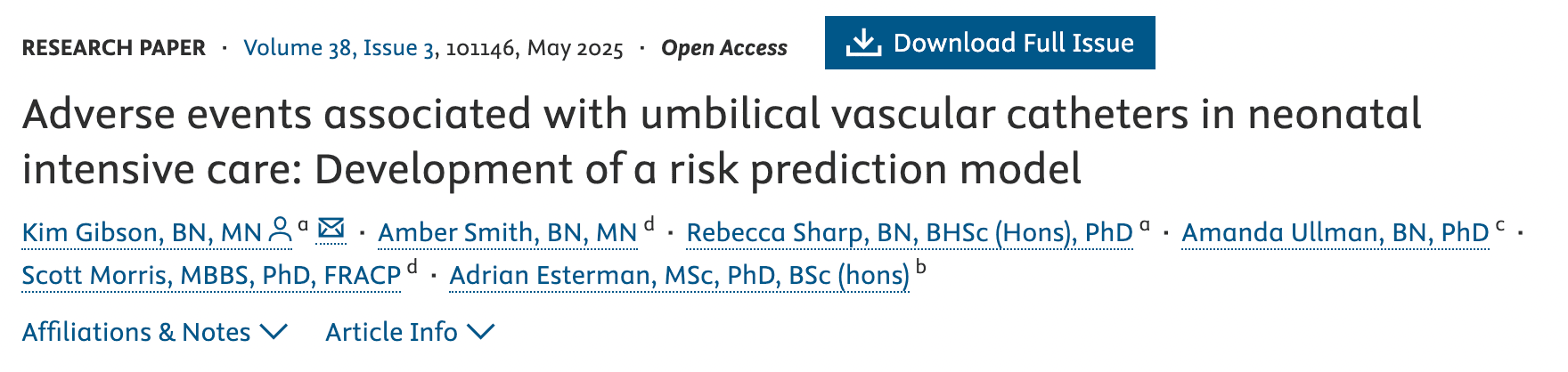 Predicting Risk of Adverse Events in Neonates with Umbilical Vascular Catheters Predicting Risk of Adverse Events in Neonates with Umbilical Vascular Catheters